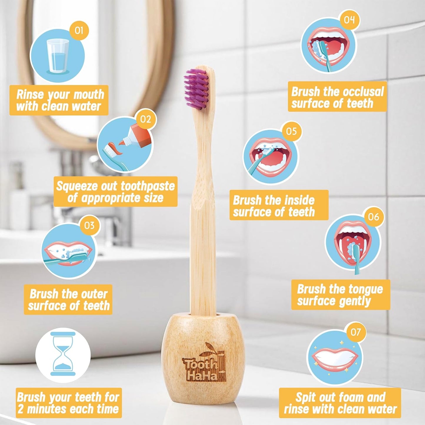 Kids Bamboo Toothbrushes, BPA-Free Soft Bristles, Eco-Friendly Natural Wooden Toddler Toothbrush, 6-Pack Travel Toothbrushes Set for Children
