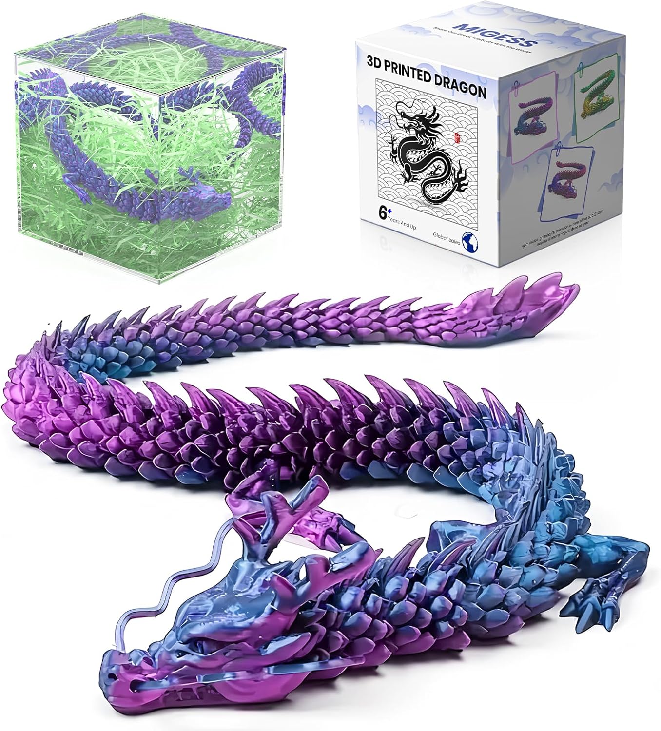 3D Printed Dragon,Chinese Dragon,Dragon Statue,Fidget Toys ,18 in,Fidget Toys for Autism/ADHD,3D Printed Present Toy, Executive Desk Toys,Home Office Decor