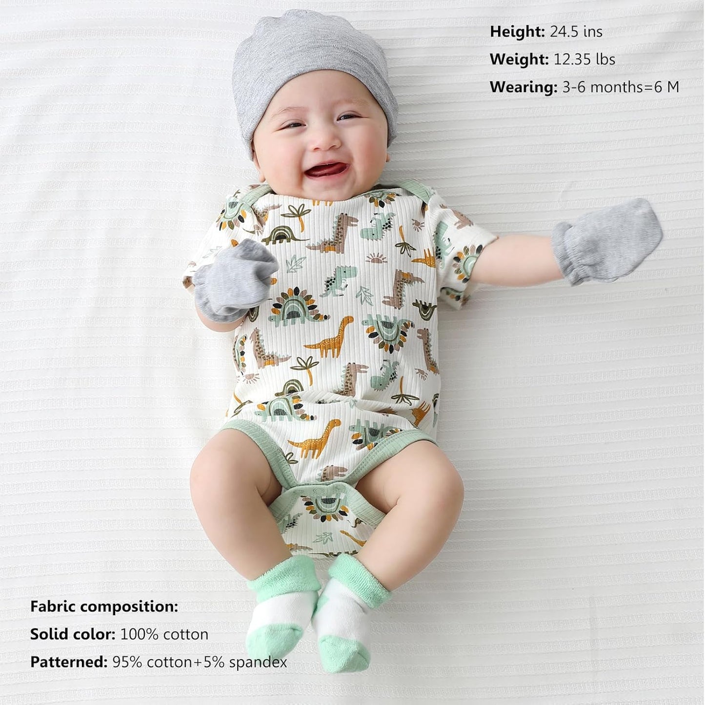 Newborn Baby Short Sleeve Bodysuit Cotton One-Piece Baby Clothes 5-Pack, 0-12 Months