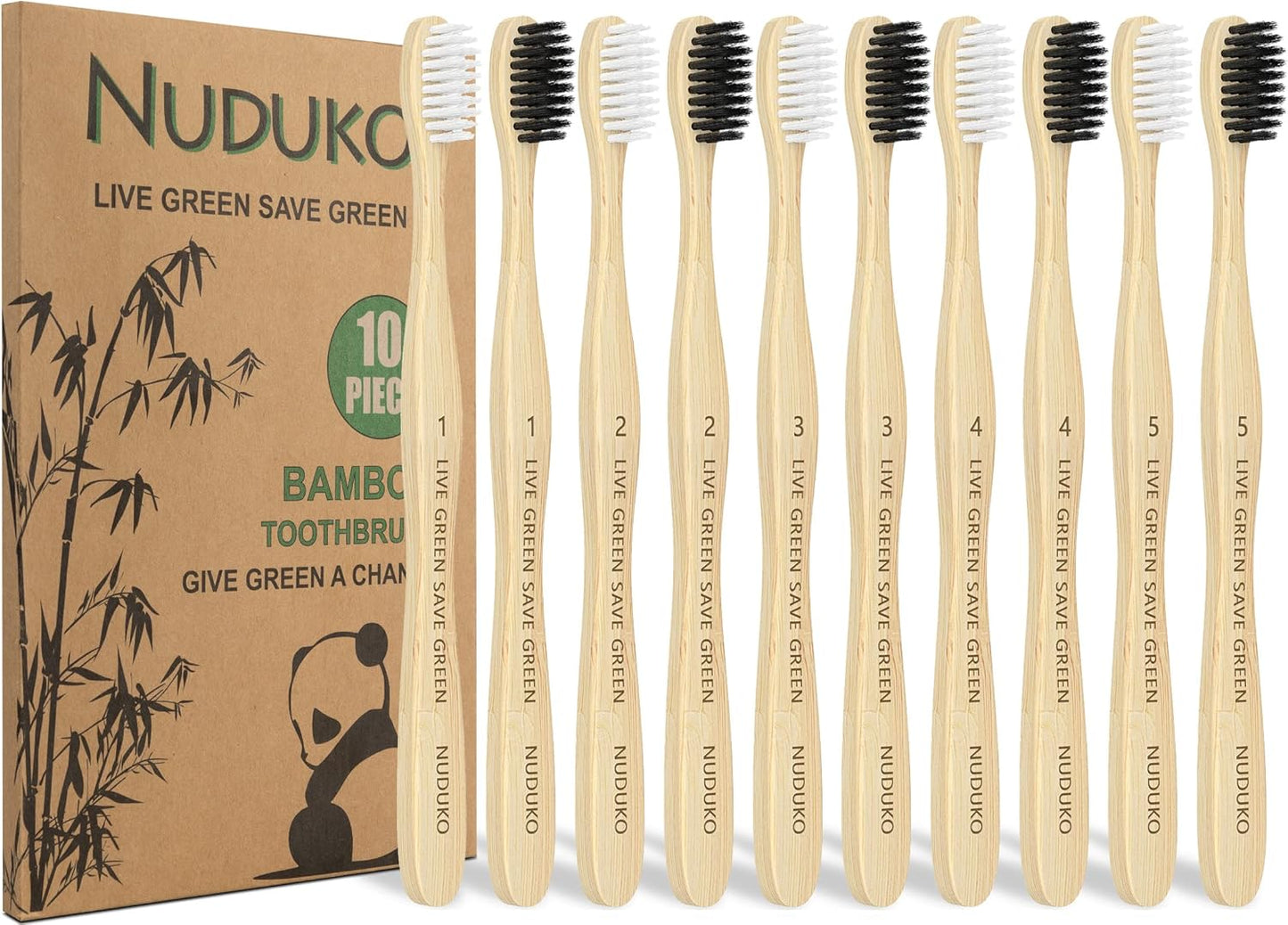 Bamboo Toothbrushes Soft Bristles, Biodegradable Eco-Friendly Toothbrush 10 Pack, BPA Free Charcoal Bamboo Tooth Brush, Organic, Natural, Green and Compostable Tooth Brushes