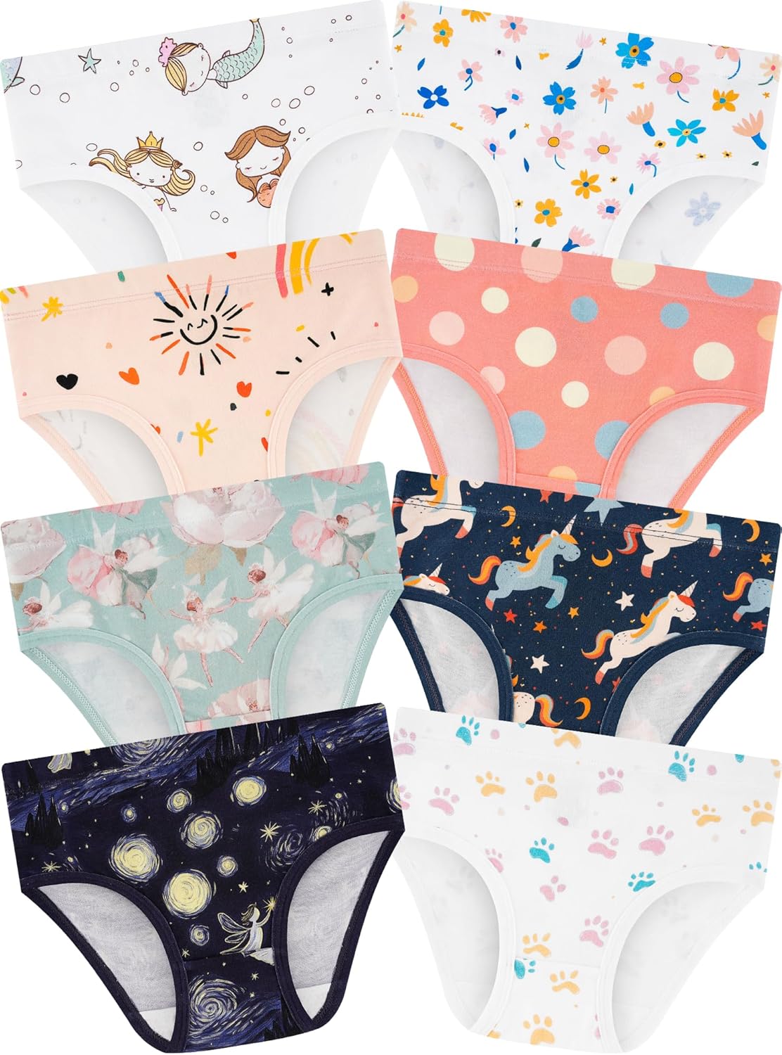 Girls' Underwear,Soft Cotton Tagless Panties for Toddlers' & Little Kids Comfort,Breathable Briefs,8-Pack