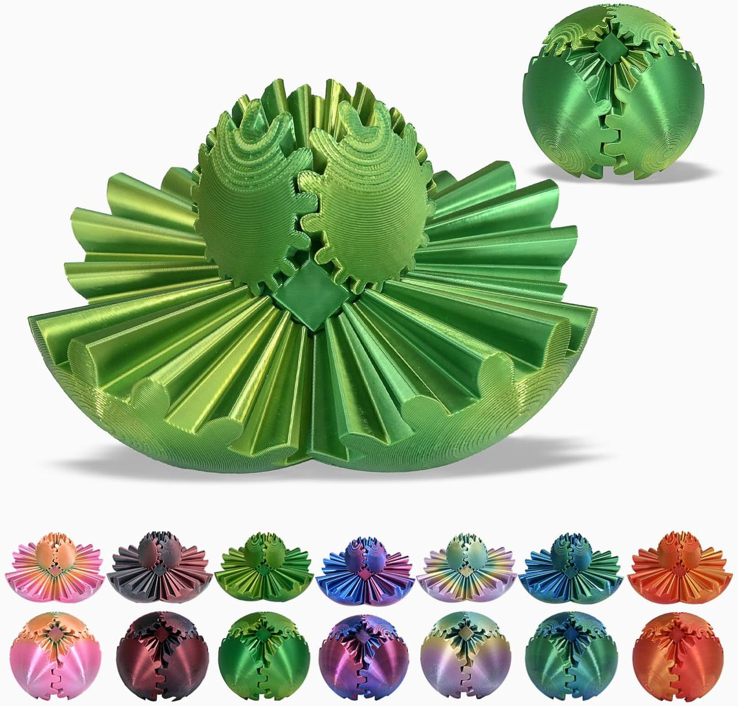 3D Printed Gear Ball, Gear Sphere Fidget Toy Stress Relif Toy for ADHD, Anxiety Relaxing Toy for Adults at Work/Study/Travel, Yellow-Green