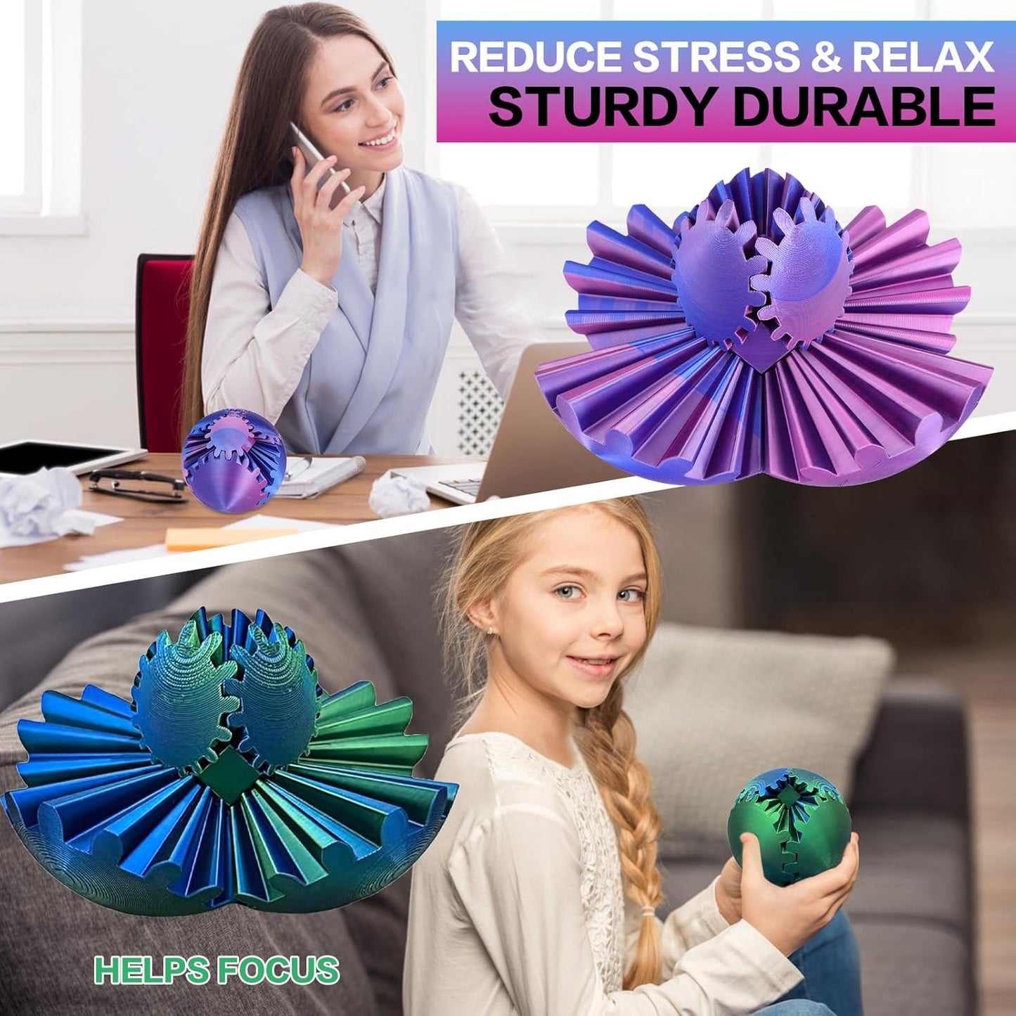 Gear Ball - 3D Printed Gear Ball Spin Ball or Cube Fidget Toy, Gear Sphere, Gear Ball Gearball Fidget Toy, Stress Ball, GearSphere Desk Toy, Fidget Ball, Gear Toy for Stress and Anxiety Relaxing