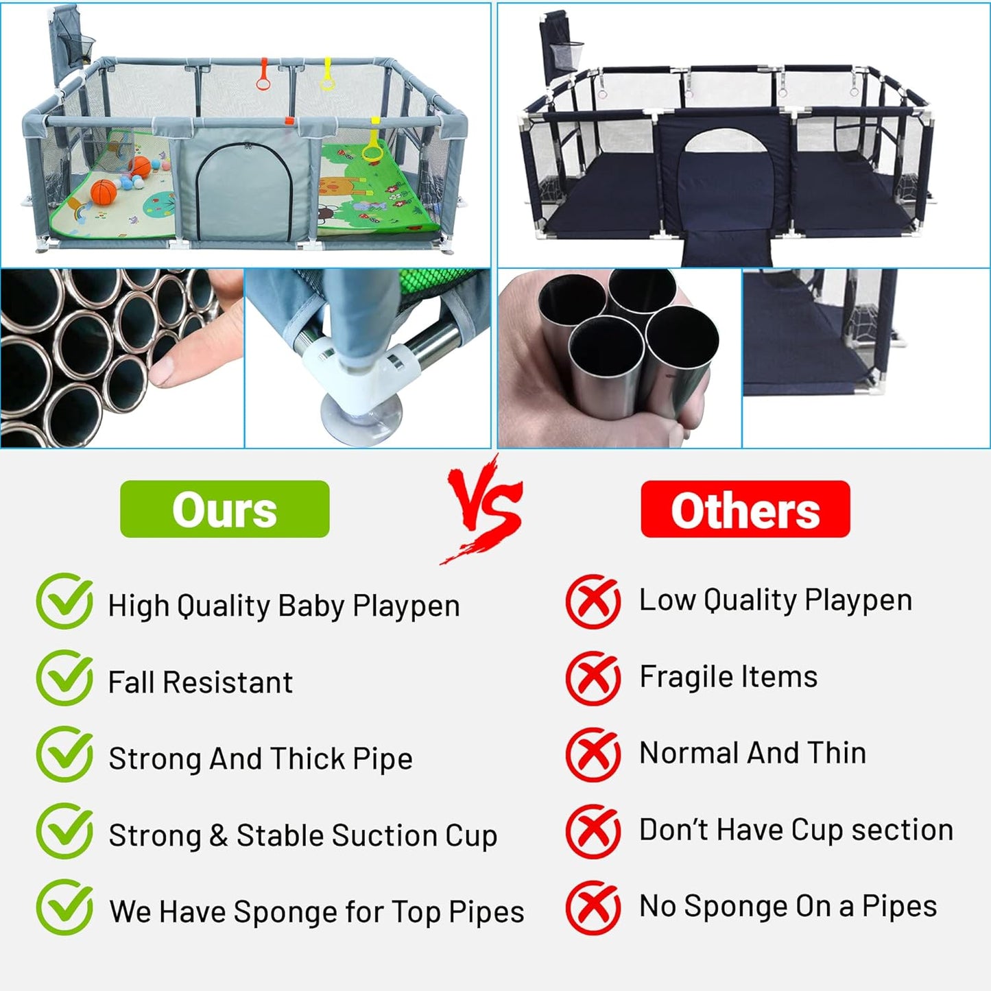 Upgrated Baby Playpen with Mat, Playpen for Babies and Toddlers, Large Playpen with Mat, Sport Playpen, Play Pen with Accessories, Baby Fence, PlayPen Indoor & Outdoor Activity, Sturdy Kids