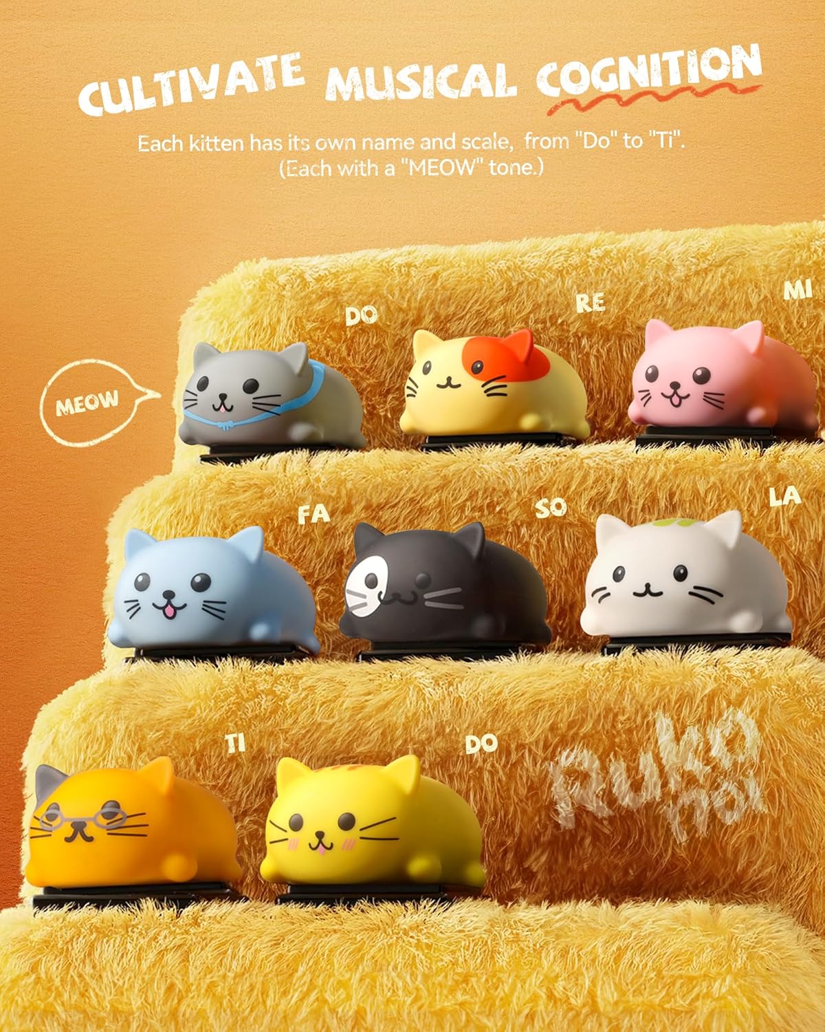 Ruko 1701 Musical Cats Piano Keyboards with Cute Meow Tone, Press Play Music Scale, Fun Music Toys for Kids, for Boys & Girls Age 3 4 5 6 7 8 9, Educational Instrument (8Pcs)