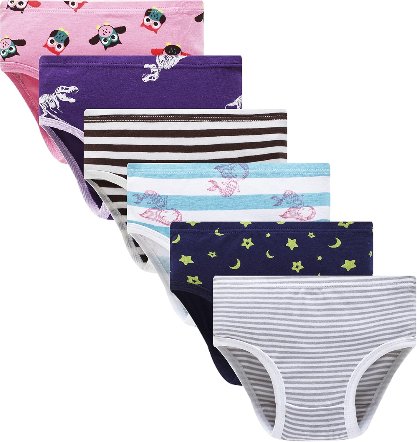Cadidi Dinos Little Girls' Soft Cotton Underwear Kids Cool Breathable Comfort Panty Briefs Toddler Undies(Pack of 6)