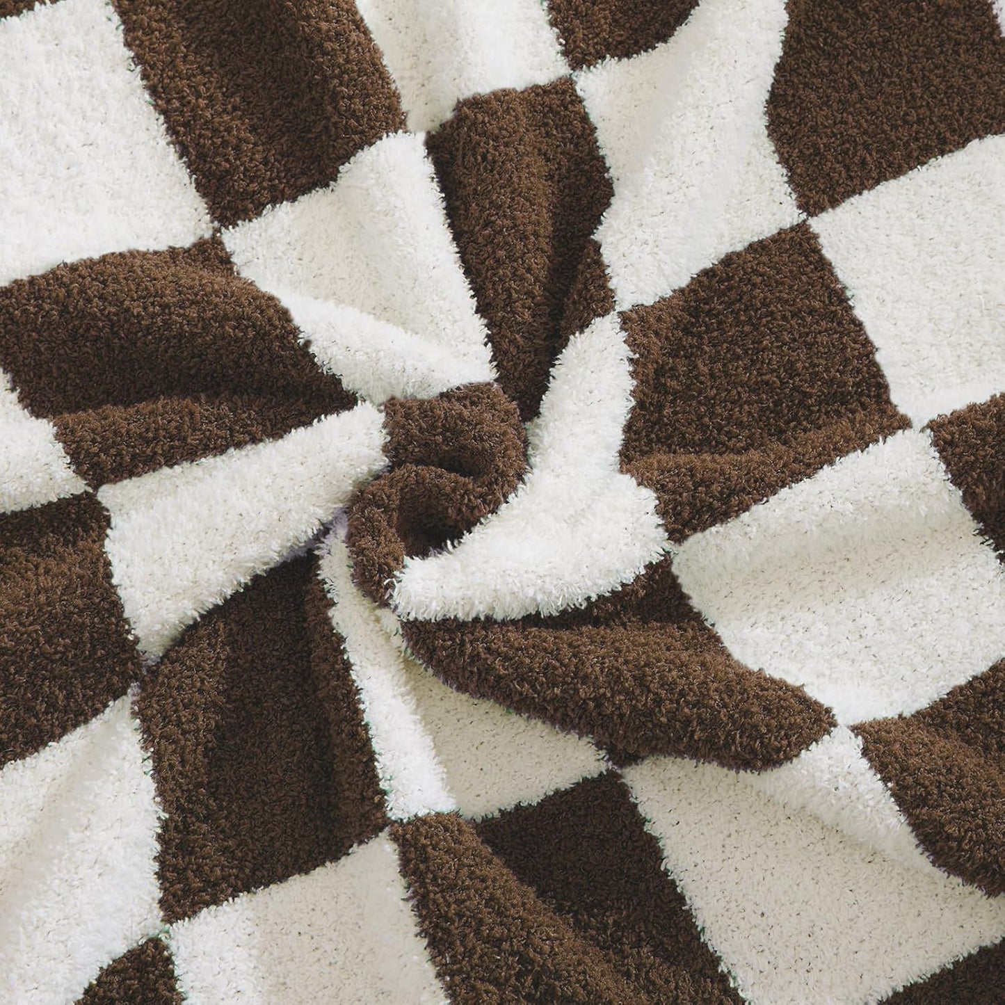 WRENSONGE Checkered Throw Blanket, Coffee Soft Cozy Fluffy Warm Hand Made Throw Blankets for Couch, Sofa, Chair, Bed, Camping, Picnic, Travel Lightweight Bed Blanket - 60"*80"