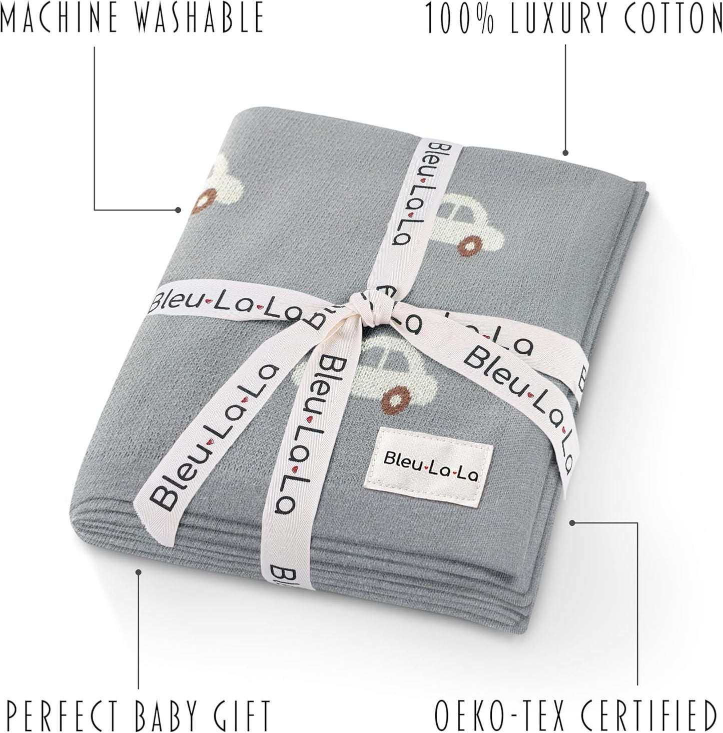 Baby Swaddle Blanket for Boys - 100% Oeko Tex Certified Natural Cotton Buttery Soft Cozy Receiving Swaddle Crib Stroller Blanket for Shower Gift Registry for Newborns, Infants, Toddlers (Cars - Grey)