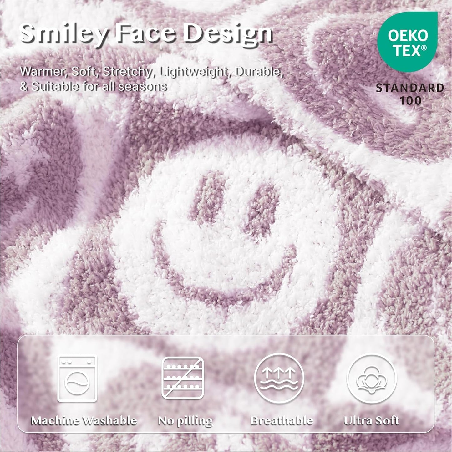 WRENSONGE Checkered Throw Blanket Lilac Smiling Face Soft Cozy Fluffy Warm Hand Made Weave Throw Blankets for Couch, Sofa, Chair, Bed, Camping, Picnic, Travel Lightweight Bed Blanket - 60"*80"