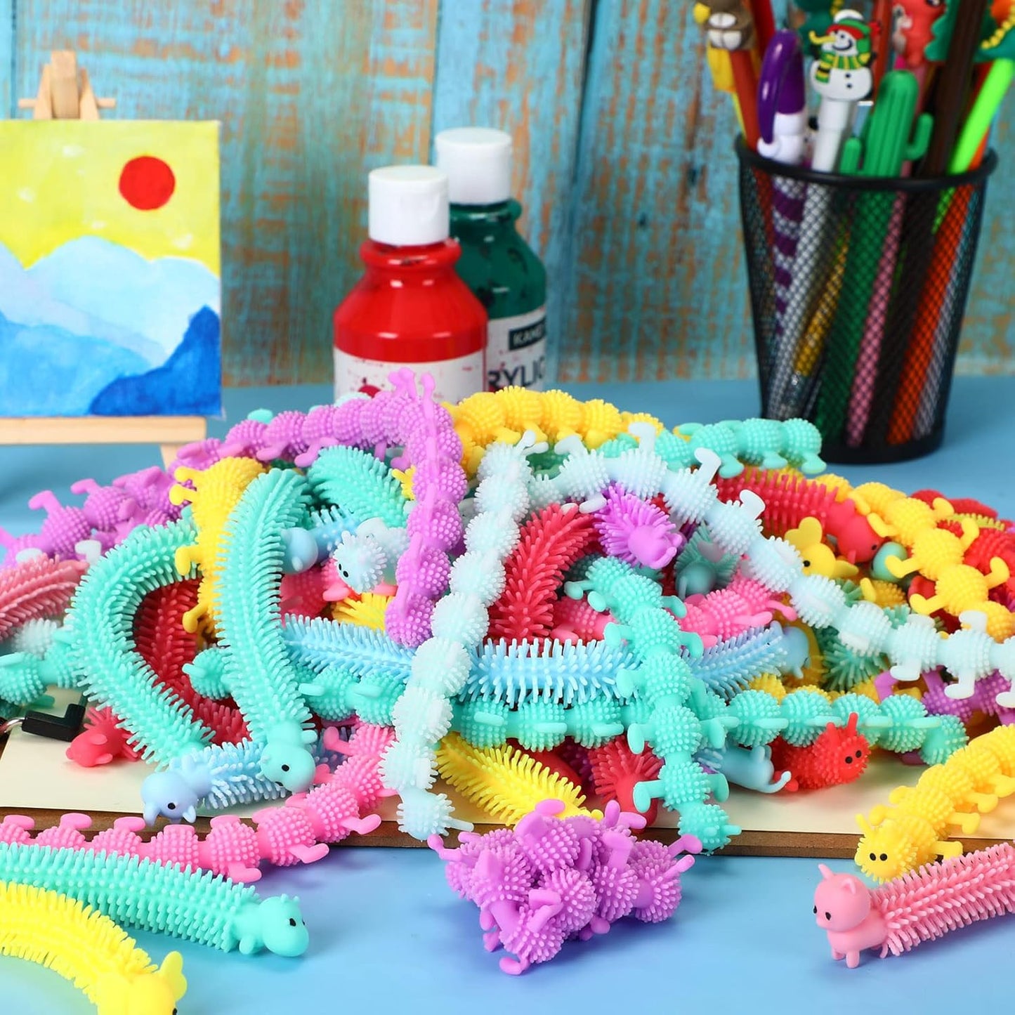 Chivao Bulk Stretchy String Fidget Toys Animal Sensory Toys Pack Worm Sensory Stress Fidget Toys for Adults Stress Anxiety Relieve Relaxing Party Favors(100 Pack, Cute Style)
