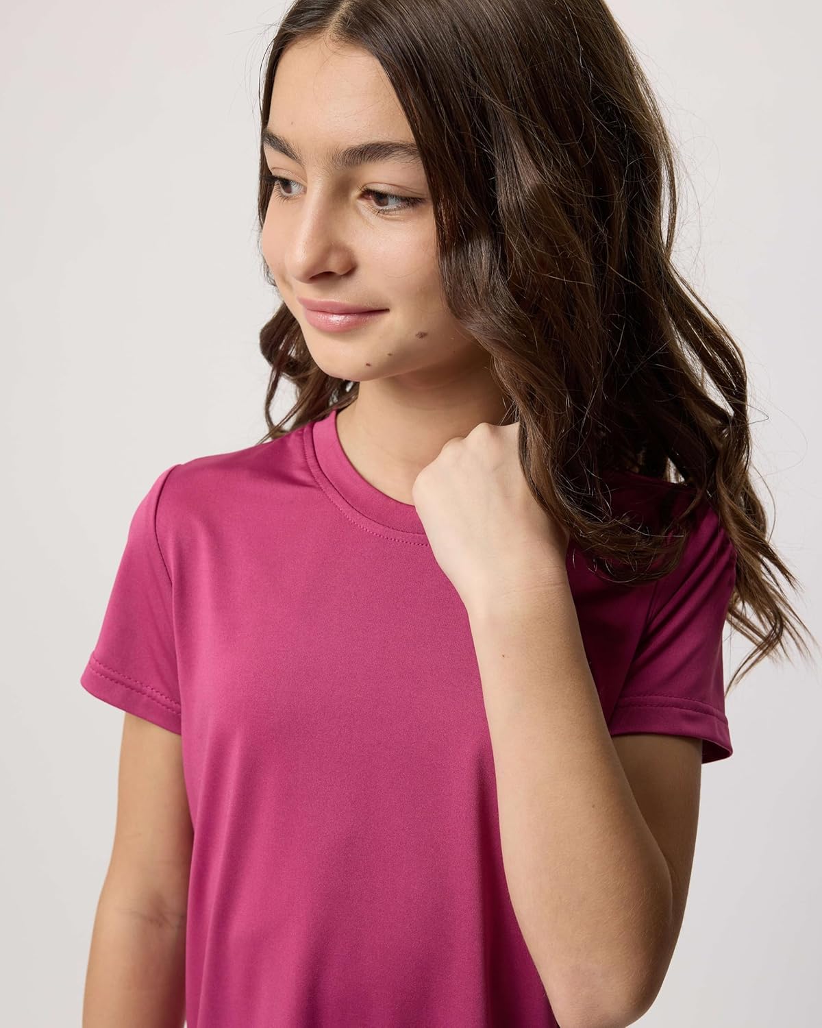 Real Essentials 5 Pack: Girls Short Sleeve Dry-Fit Crew Neck Active Athletic Performance T-Shirt