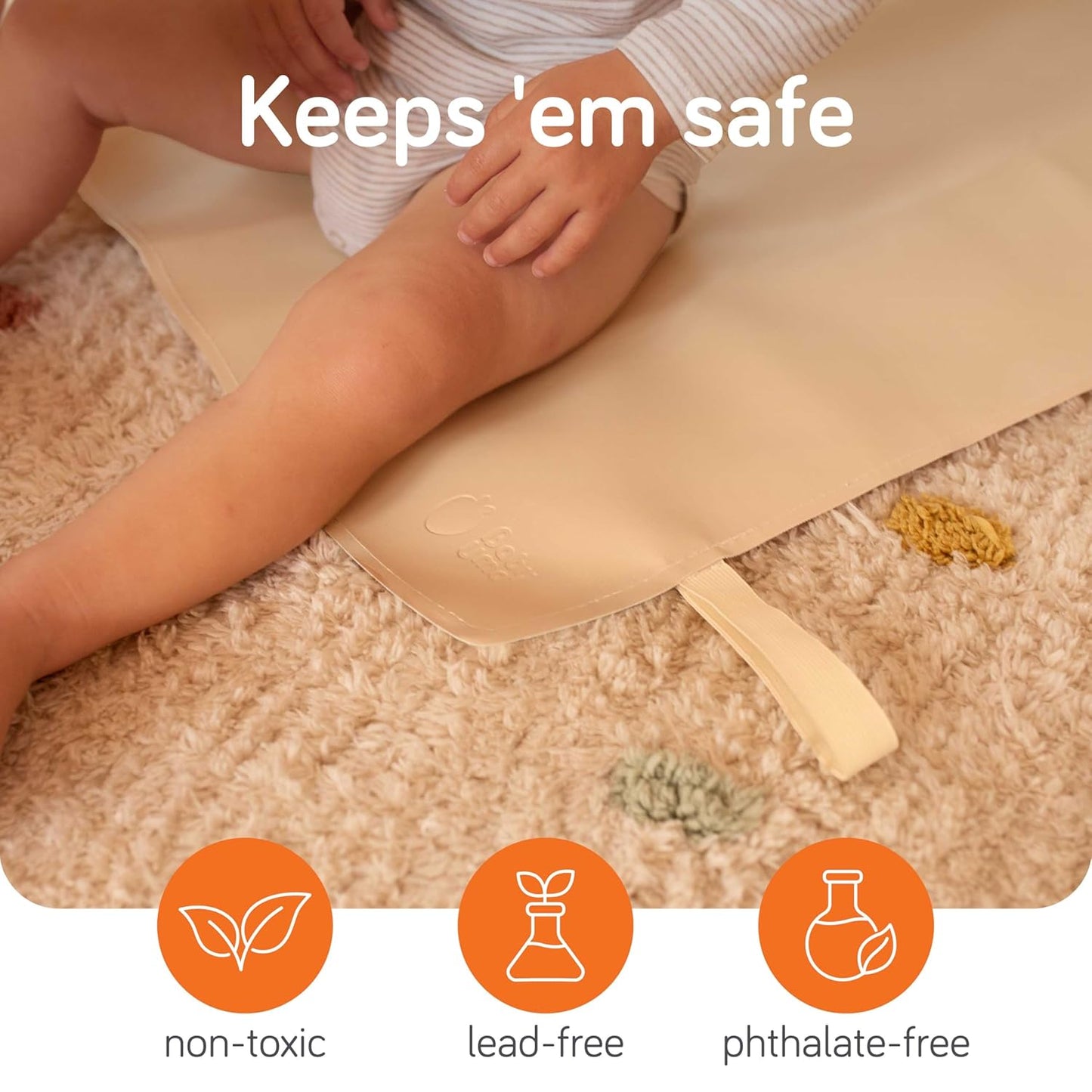 Baby Uma Vegan Leather Baby Changing Mat - Waterproof & Wipeable Changing Pad, XL for Growing Babies, Non-Toxic, Lead-Free & Phthalate-Free, Folds up for Easy Transport, 30″ x 16″ (Ivory)