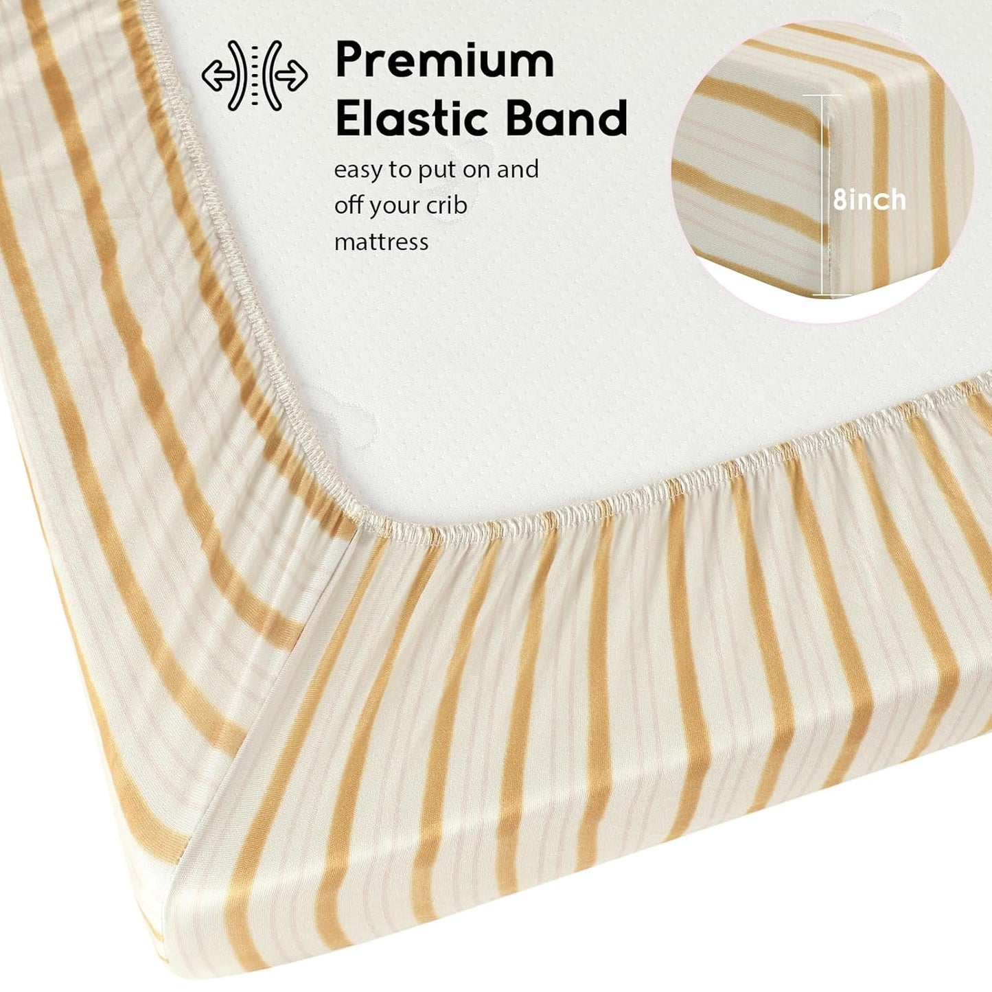 Yoofoss Baby Crib Sheets for Boys Girls, Fitted Crib Sheet 2 Pack for Standard Crib and Toddler Mattress, Super Soft Microfiber Baby Sheet 28x52x8in(Brown+Stripe)