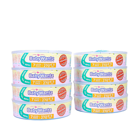 Premium Diaper Pail Refill Bags Compatible with Diaper Genie Pails - 8 Pack - Holds up to 2160 Newborn Diapers