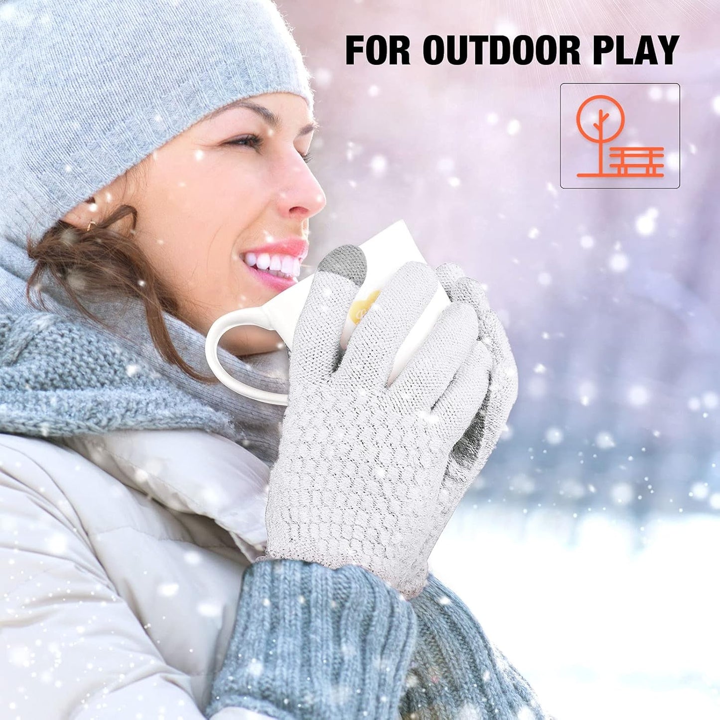 Geyoga 2 Pairs Women's Winter Touch Screen Gloves Soft Warm Fleece Lined Knit Elastic Cuff Winter Texting Gloves