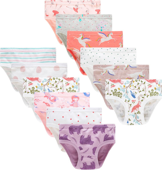 Cadidi Dinos Little Girls' Soft Cotton Underwear Kids Cool Breathable Comfort Panty Briefs Toddler Undies(Pack of 6)