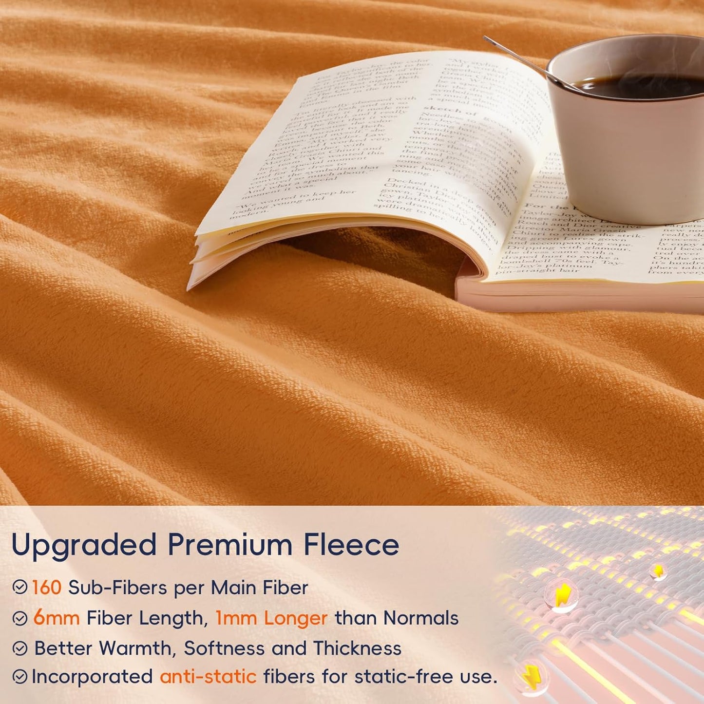 PHF Ultra Soft Fleece Blanket Queen Size, No Shed No Pilling Luxury Plush Cozy 300GSM Lightweight Blanket for Bed, Couch, Chair, Sofa Suitable for All Season, 90" x 90", Pumpkin Orange