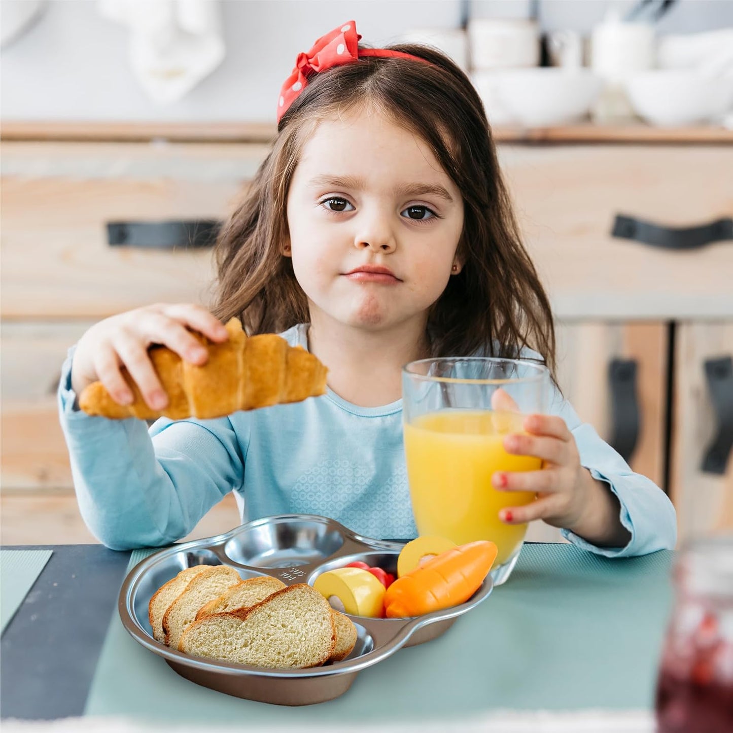 Stainless Steel Plates for Kids, Toddler Plate, Non Toxic Baby Dinnerware, BPA-Free Feeding Tray, Durable, Easy to Clean, Compatible with Dishwasher, Freezer, Microwave