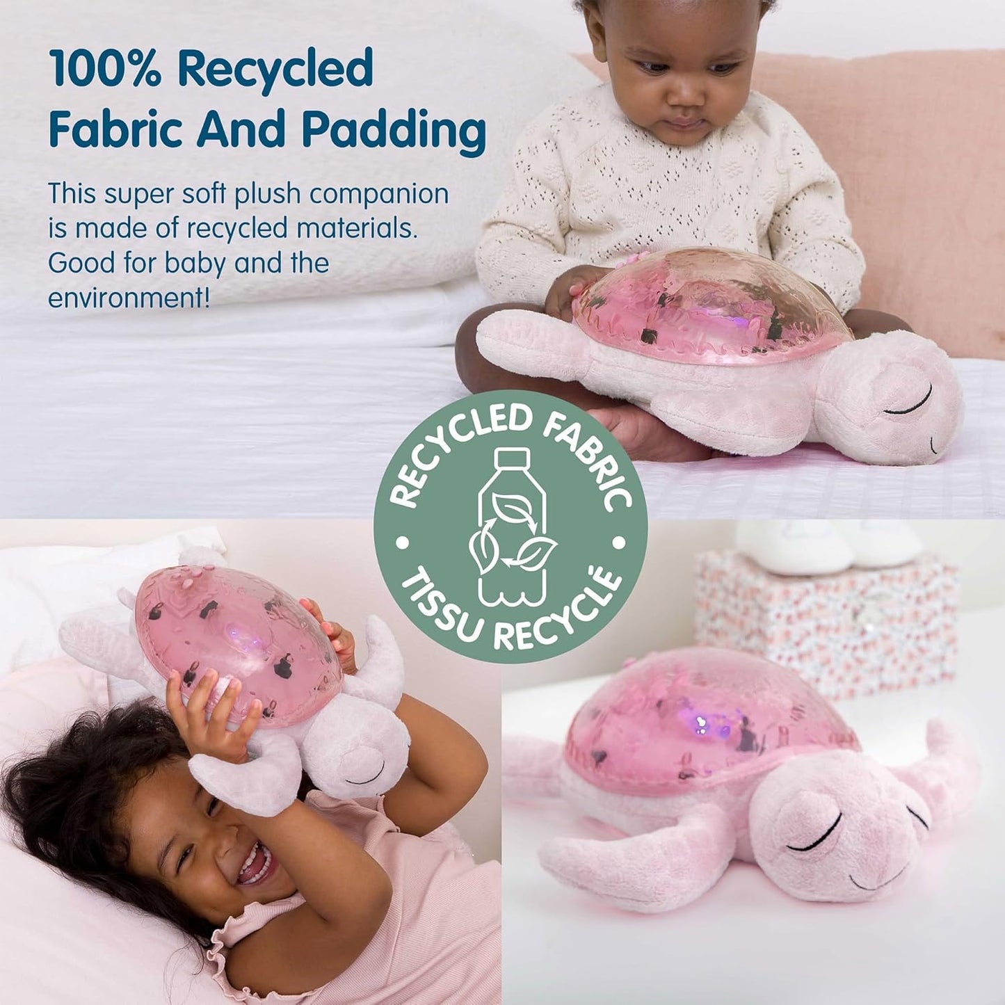 ﻿﻿Cloud b Ocean Projector Nightlight with 2 White Noises & 2 Soothing Sounds | Adjustable Settings | Cry Sensor | Tranquil Turtle - Pink (Rechargeable)