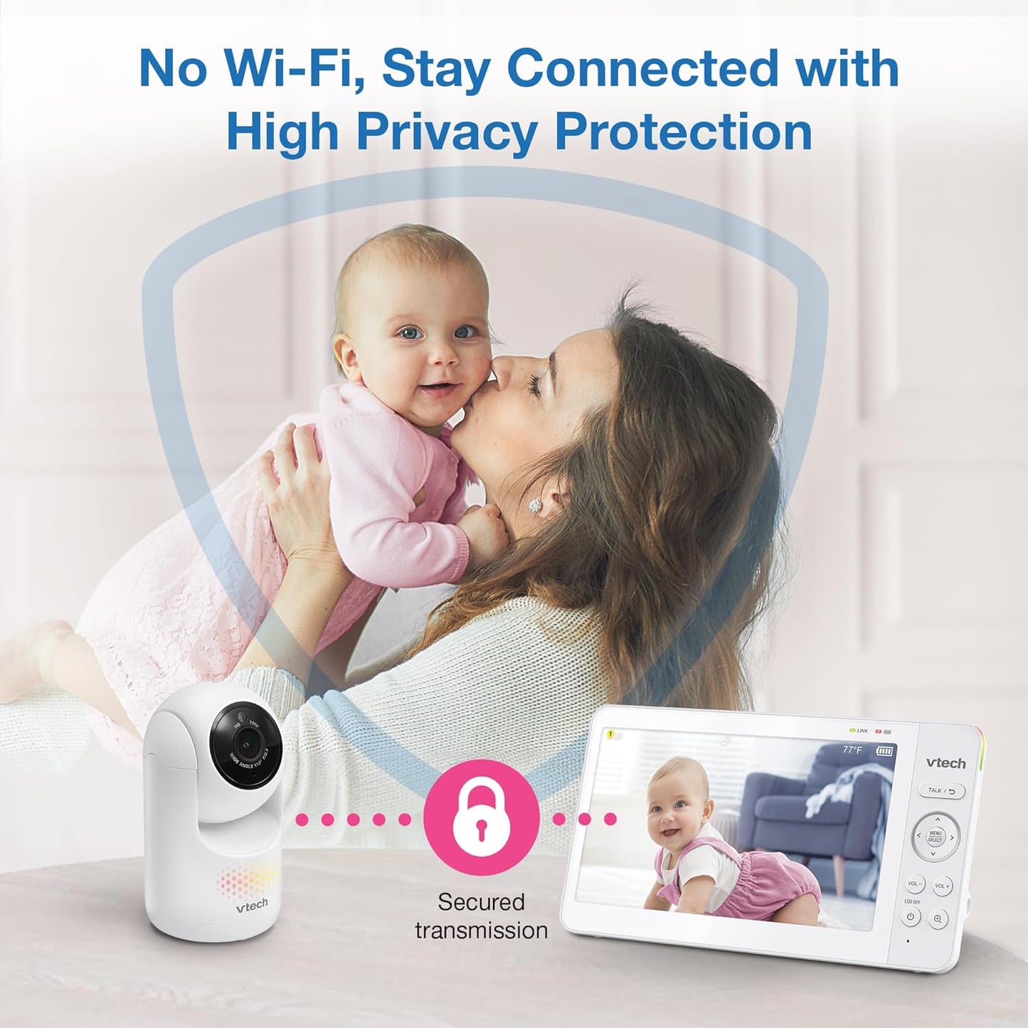 VTech Advanced HQ Max Twin 7" Digital Video 2-Cameras Baby Monitor with Pan Tilt Zoom, Long Battery Life 5000mAh, IPS Screen, Adaptive Multi-Color Night Light, 2-Way Talk, HQ Display, No WiFi, White