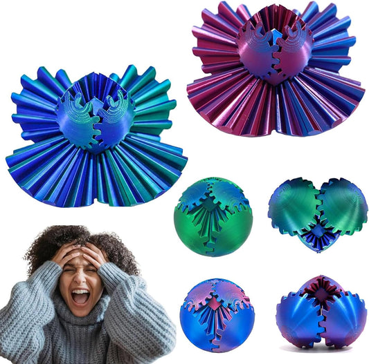 2 Packs DIY Gear Ball, 3D Printed Gear Ball, Gear Ball Spin Ball or Cube Fidget Toy, Gear Sphere Desk Toy, Perfect for Stress and Anxiety Relaxing Fidget Toy Kids Adult Christmas Birthday Gift (P&G)