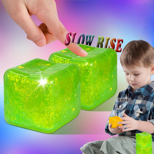 2Pack Glitter Squishy Cube - Slow Rise Nice Sugar Stress Cube Gel Stress Balls for Adults, Glitter Squishy Balls for Kids, Stress Relief/Classroom Fidget/Treasure Box Prizes(Green)
