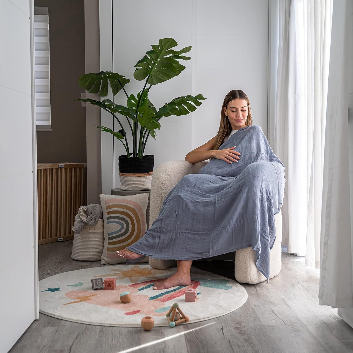 Comfy Cubs Muslin Swaddle Blankets Pack of 4, 47 x 47 Inches, Soft Cotton Baby Blanket Set, Large Multipurpose Swaddling Wraps for Newborns - Self-Soothing Swaddle - Sage, Pacific Blue, Fern, Neptune