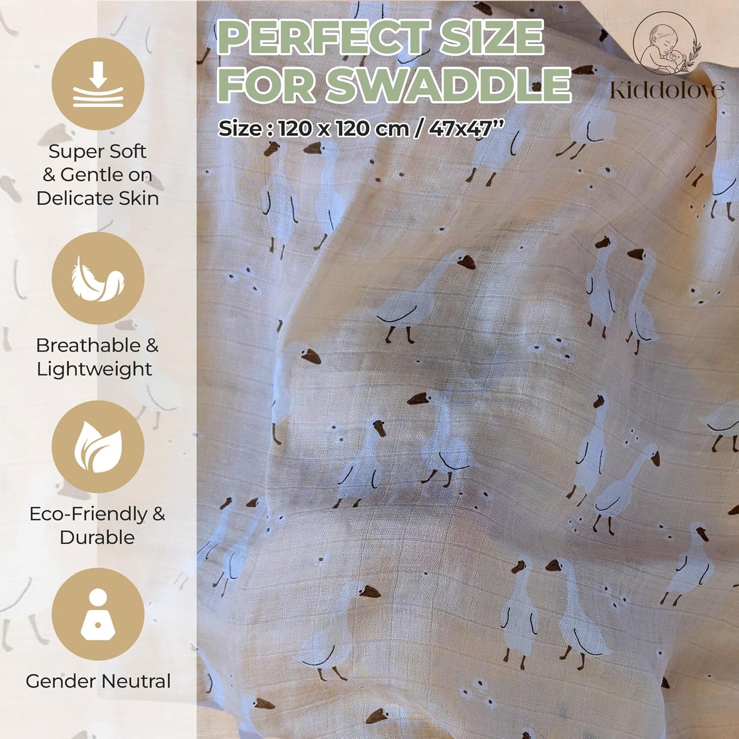 Muslin Swaddle Blankets for Newborn – 3 Pack Large 47"x47" Receiving Blankets – Soft, Breathable & Gentle – Unisex Little Farm