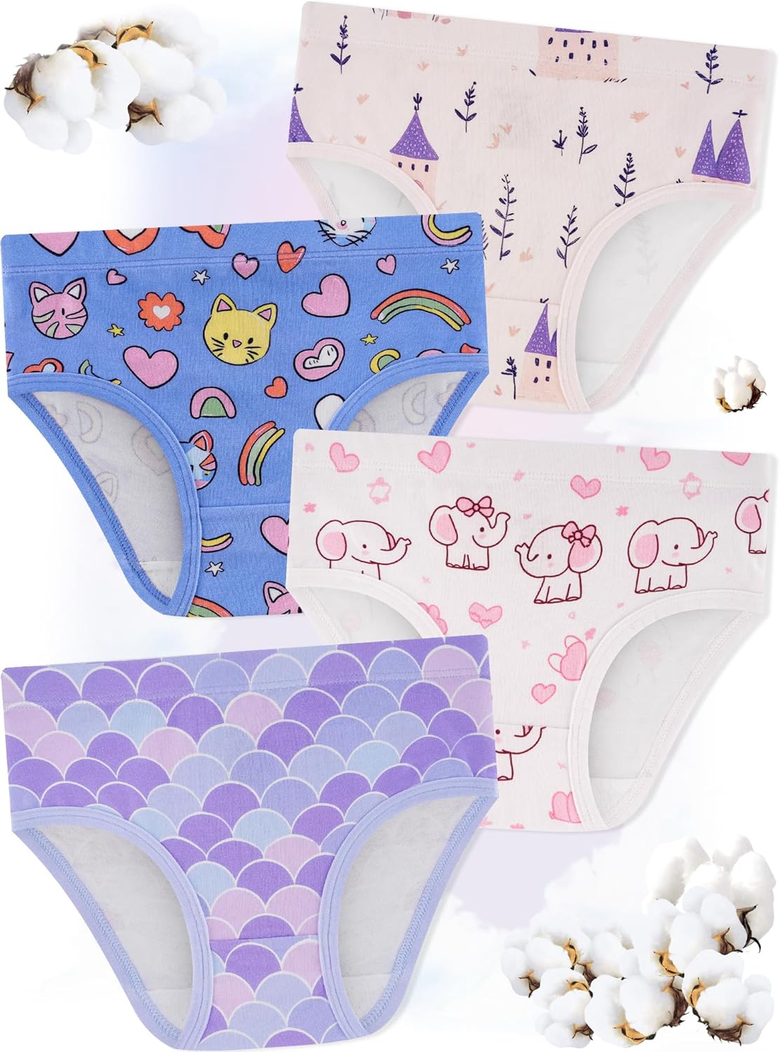 Girls' Underwear,Soft Cotton Tagless Panties for Toddlers' & Little Kids' Comfort,Breathable Briefs,8-Pack