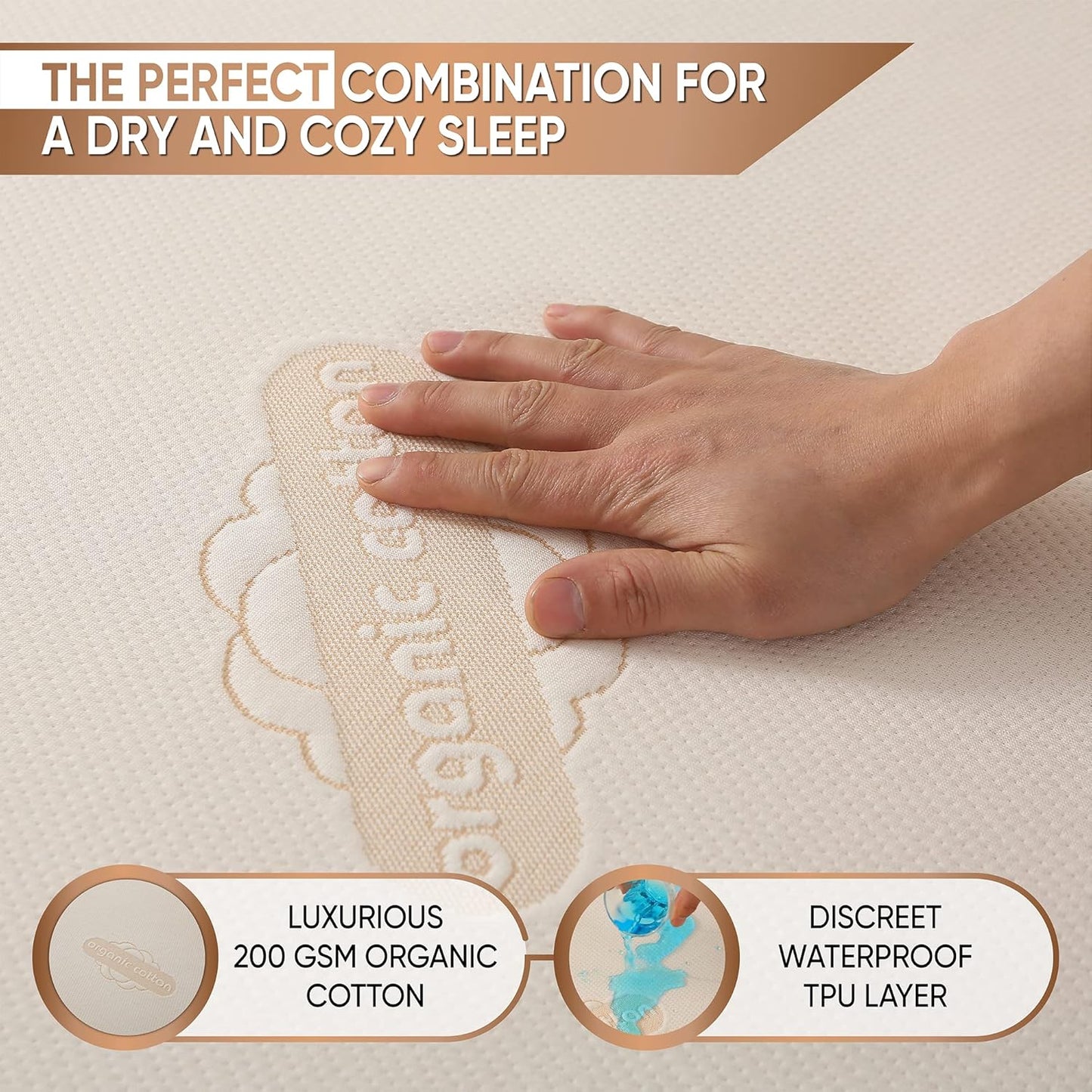 Waterproof Organic Mattress Protector Queen - Organic Cotton Breathable Mattress Pad Cover - 200 GSM Comfort - Deep Pocket - Fitted Comfort