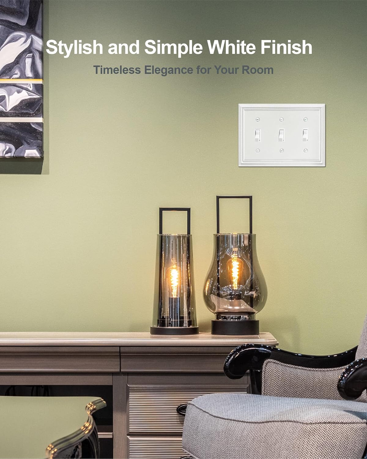 Triple Toggle Switch Wall Plate, Metal Light Switch Cover, Off White Finish, Midsize