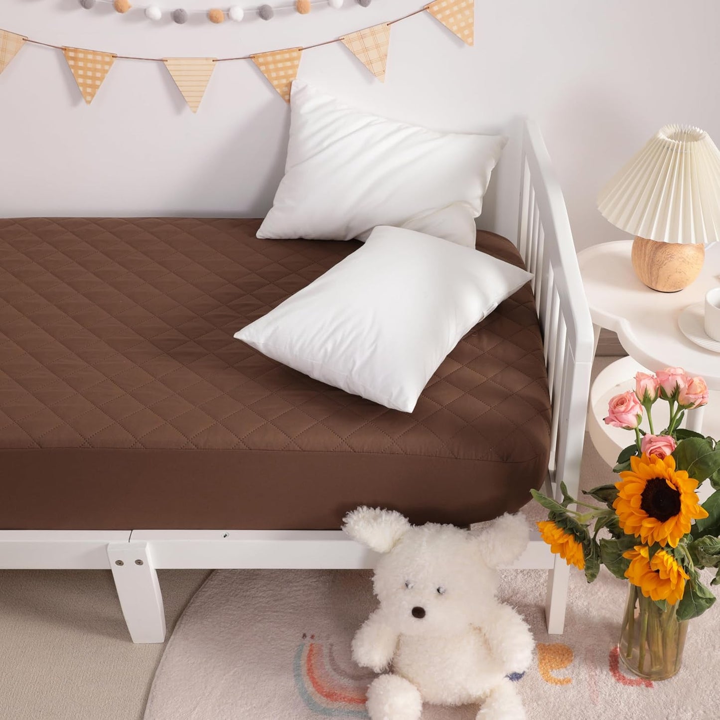 NTBAY 2 Pack Waterproof Crib Mattress Protector, Quilted 28"x52" Toddler Fitted Sheet - Machine Washable - Soft and Breathable Mattress Pad Cover for Crib, Nursery, Daycare, Cot, Brown