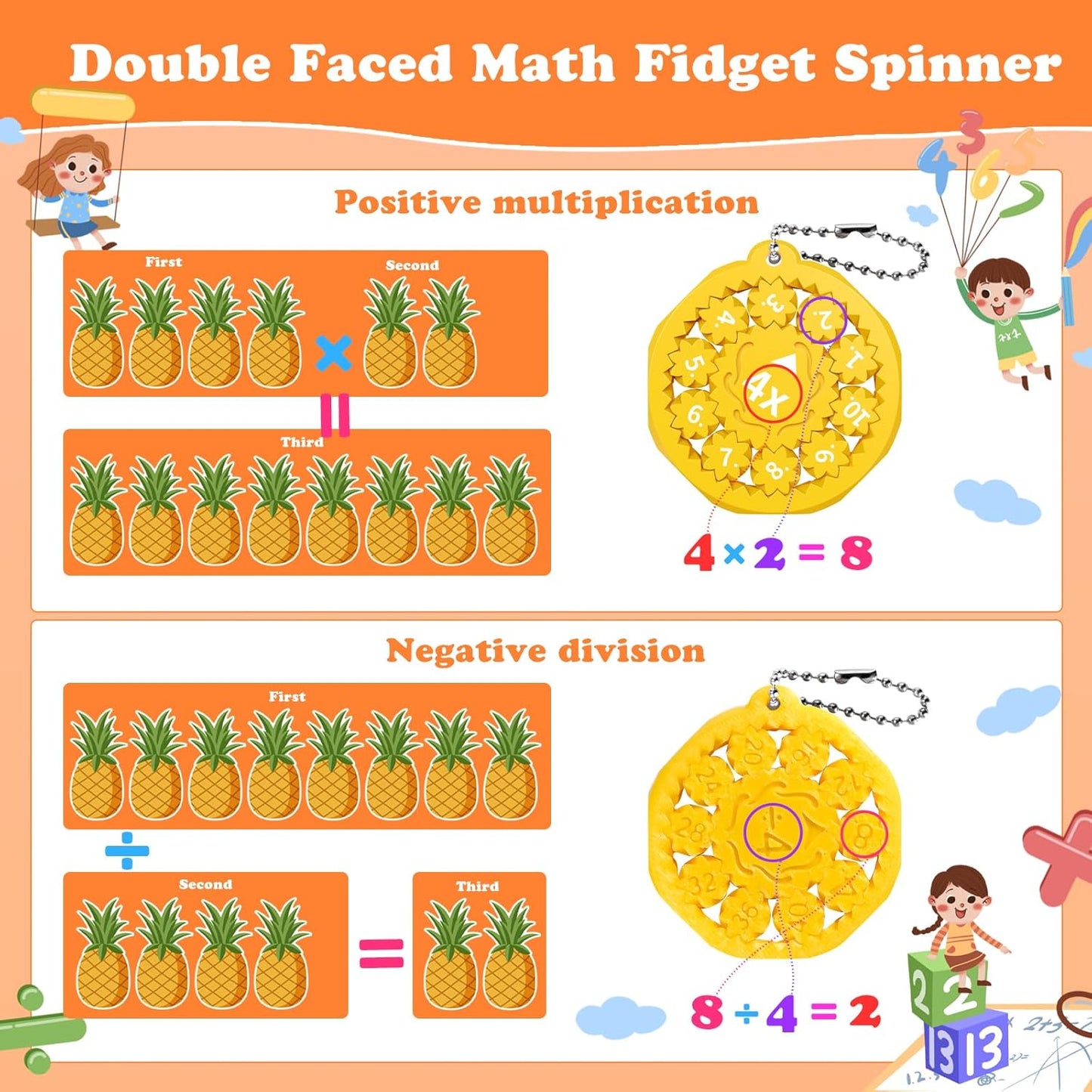 9PCS New Math Fidget Spinners,Interactive Math Gmaes Fidget Toys for Kids,Early Education Math Facts Fidget Spinners Gmaes to Relieve Stress and Fun Learning（Multiplication & Division）