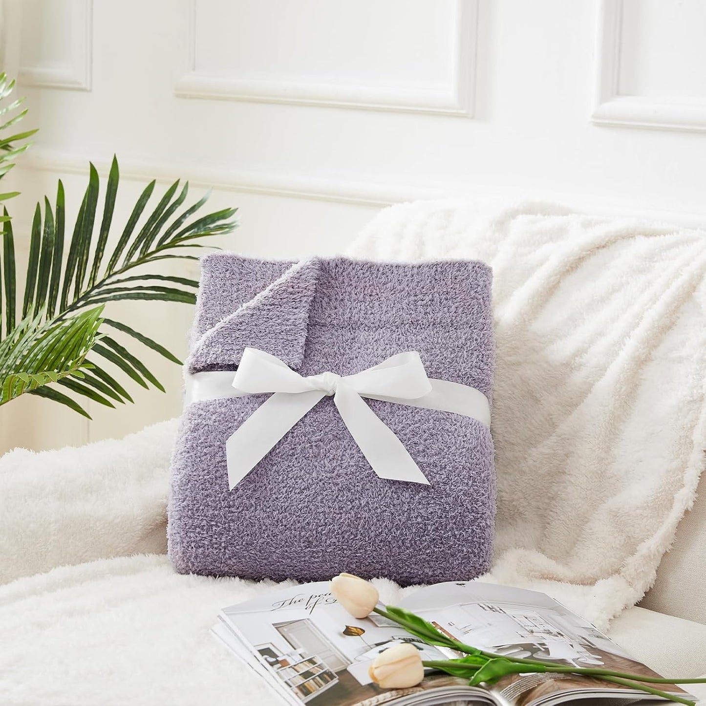 CYMULA Knit Throw Blanket for Couch Purple - Super Soft Lightweight Plush Fuzzy Fluffy Cozy Blankets and Throws for Sofa Bed, 50 x 60 inches