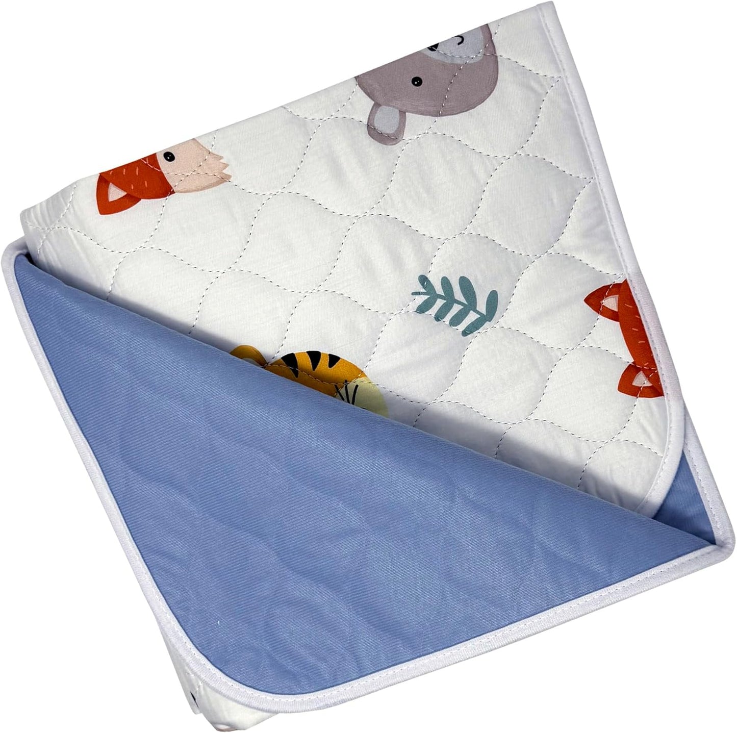 Organic Incontinence Pads for Kids & Toddlers - 5 Layer Waterproof Protectors for Overnight Bed Wetting - Reusable & Washable Pee Pads - Fits Twin to Full Size Beds - 34" x 52" Tiger Bear Fox