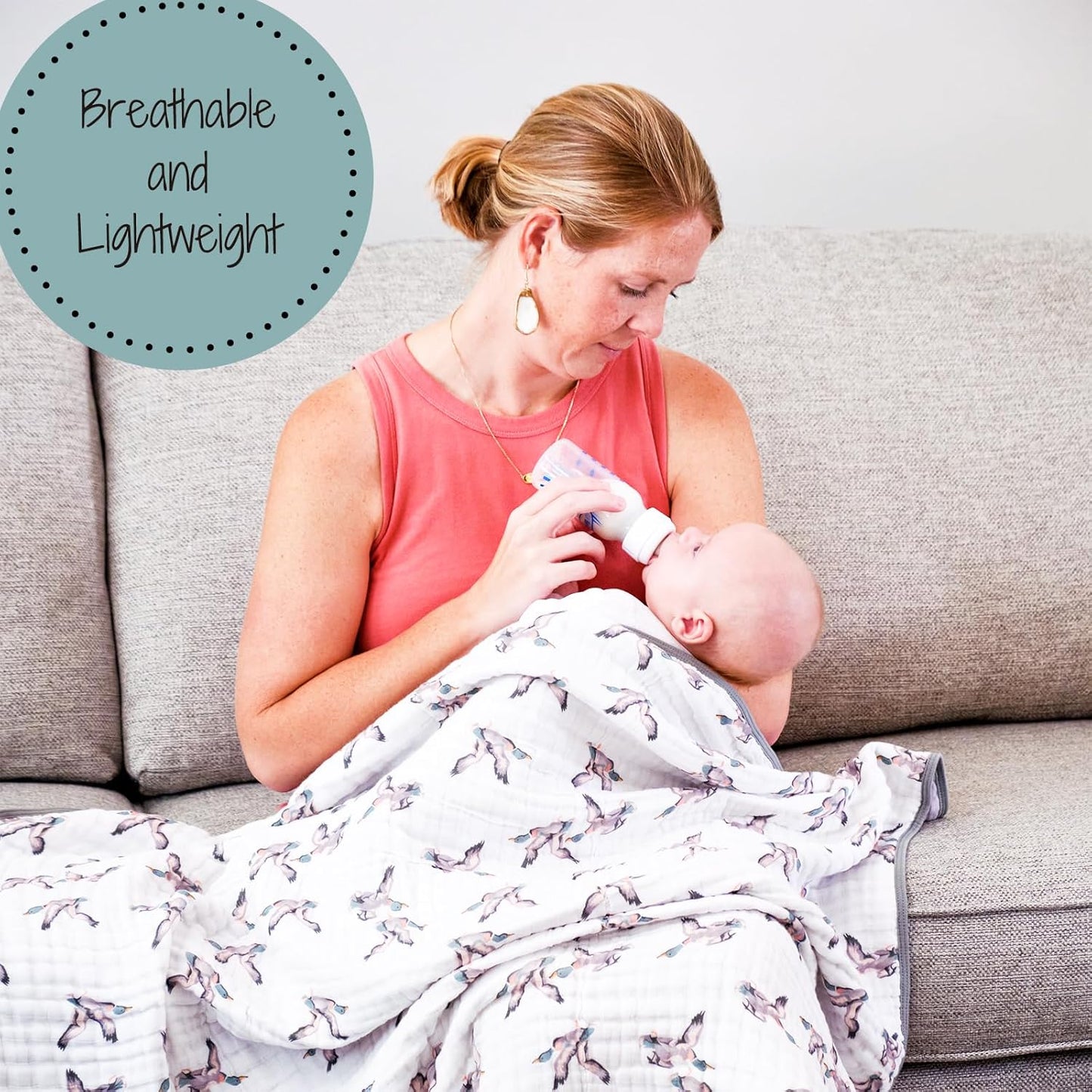 LollyBanks Muslin Baby Blanket 100% Organic Cotton, Muslin Quilt Lightweight, Toddler Blanket for Boys and Girls, 6 Layers Baby Blankets 47"x 47", Soft Nursery Receiving Blankets (Duck Print)