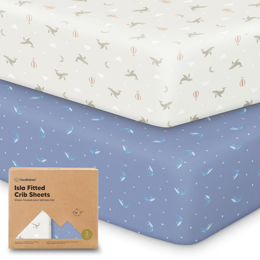 KeaBabies 2-Pack Baby Crib Sheets for Boys, Girls - 52x28 Viscose Derived from Bamboo Toddler Bed Sheets Neutral, Fitted Crib Mattress Cover for Standard Baby Bedding, Soft & Cozy (Marine Muse)
