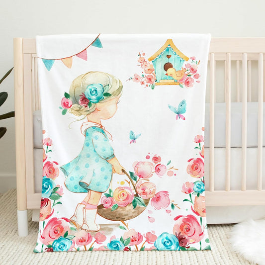 UNIQUE Floral Ultra Soft Fleece Baby Blanket 30x40in, Girl Crib Blanket, Girl