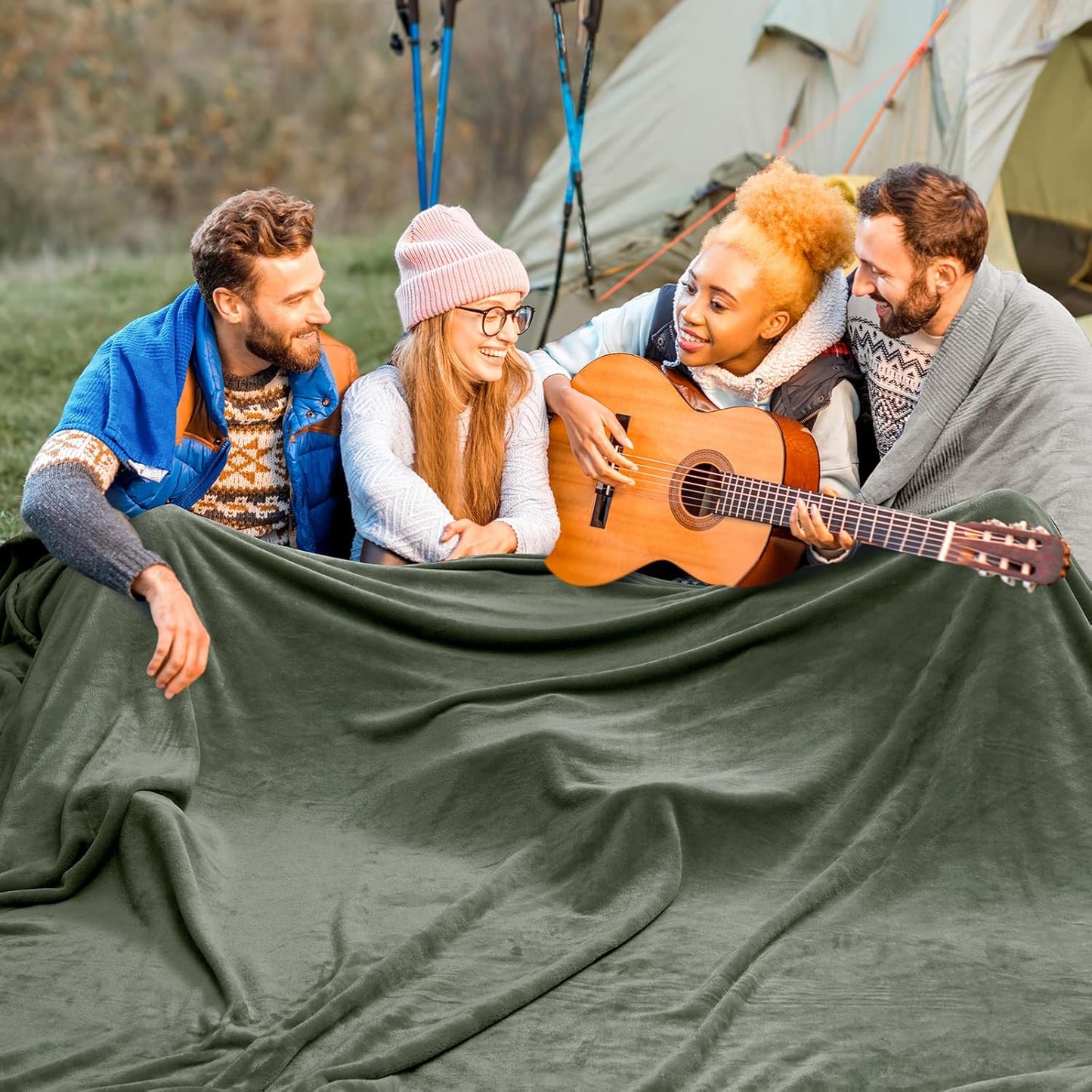 PHF Oversized King Fleece Blanket 120"x120", No Shed No Pilling Big Soft Blanket, Extra Large 10'x 10' Lightweight for Bed, Sofa Travel and Camping, Suitable for All Season, Olive Green