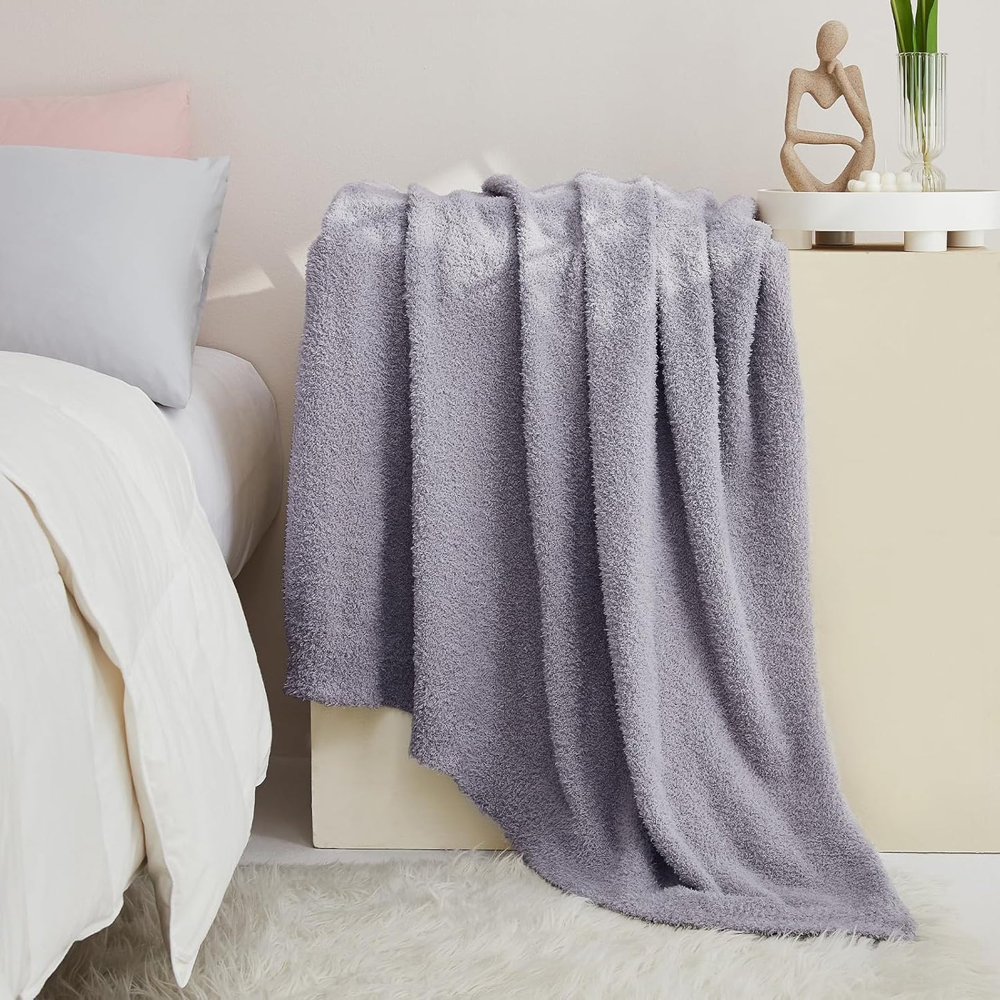 CYMULA Knit Throw Blanket for Couch Purple - Super Soft Lightweight Plush Fuzzy Fluffy Cozy Blankets and Throws for Sofa Bed, 60 x 80 inches