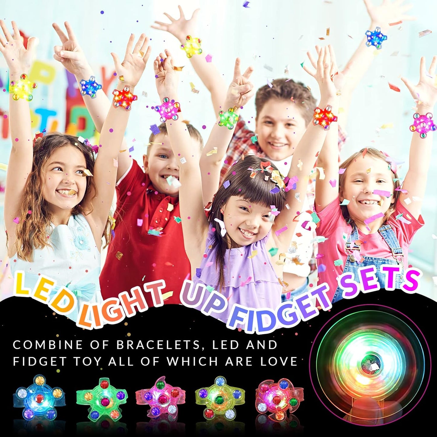 24 Pack LED Light Up Fidget Spinner Bracelets Easter Party Favors for Kids 4-8 8-12, Glow in The Dark Party Supplies, Back to School Gift for Students, Return Gifts for Kids Birthday Halloween