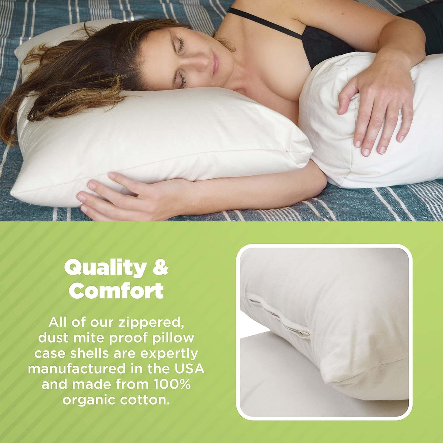 Bean Products Kapok 20" x 26" Standard Pillow - Breathable, Eco-Friendly and Durable Organic Cotton Fabric Bed Pillow - Soft and Supportive Pillow for Sleeping, Made in The USA