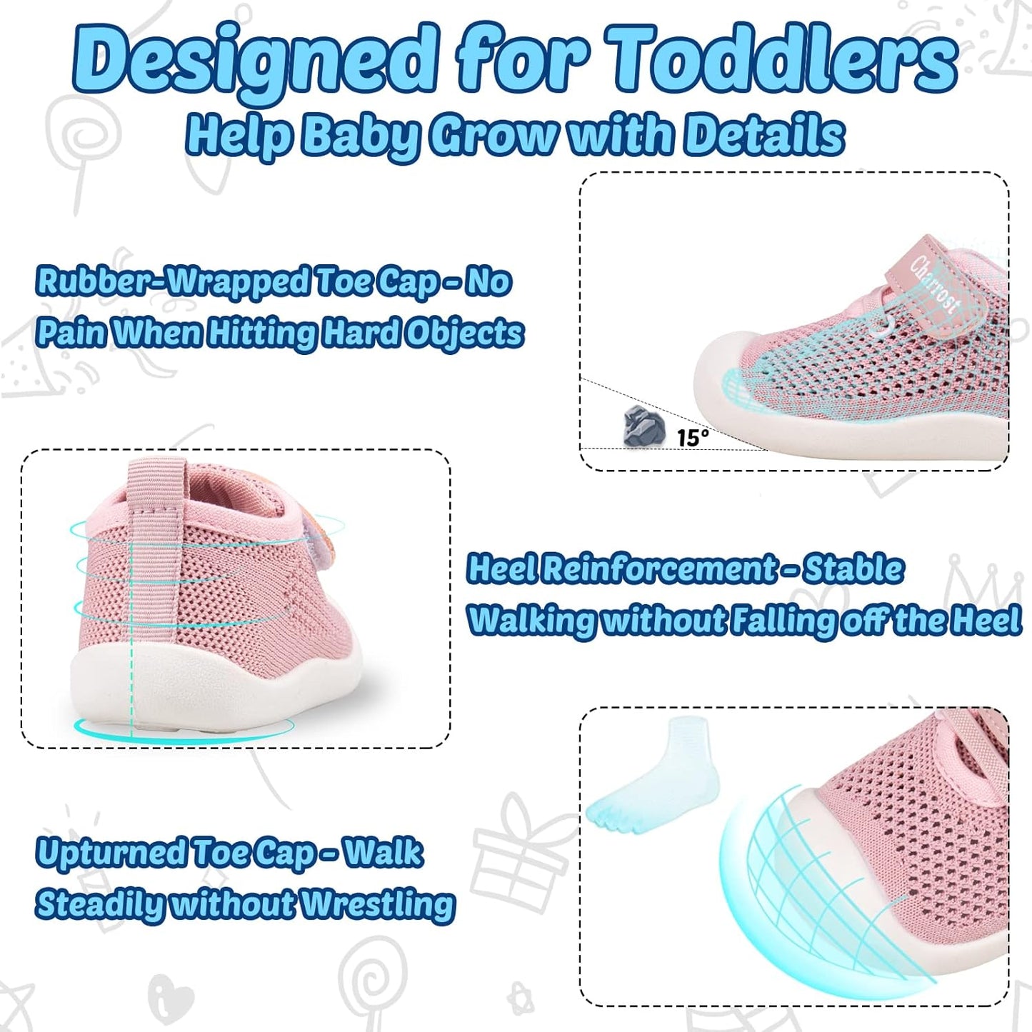 Baby First-Walking Shoes 1-4 Years Kid Shoes Trainers Toddler Infant Boys Girls Soft Sole Non Slip Cotton Canvas Mesh Breathable Lightweight TPR Material Slip-on Sneakers Outdoor
