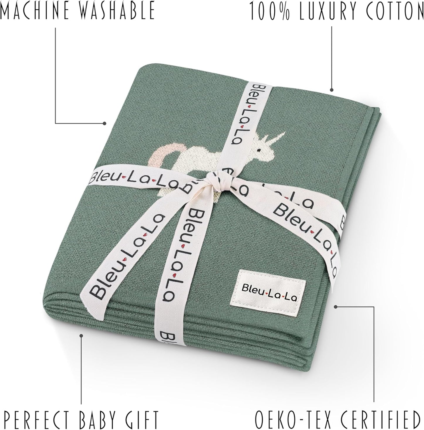 Receiving Blanket for Baby Girls and Boys 100% Cotton Buttery Soft Cozy Receiving Swaddle Crib Stroller Blanket for Shower Gift Registry for Newborns, Infants, Toddlers (Unicorn - Sage)