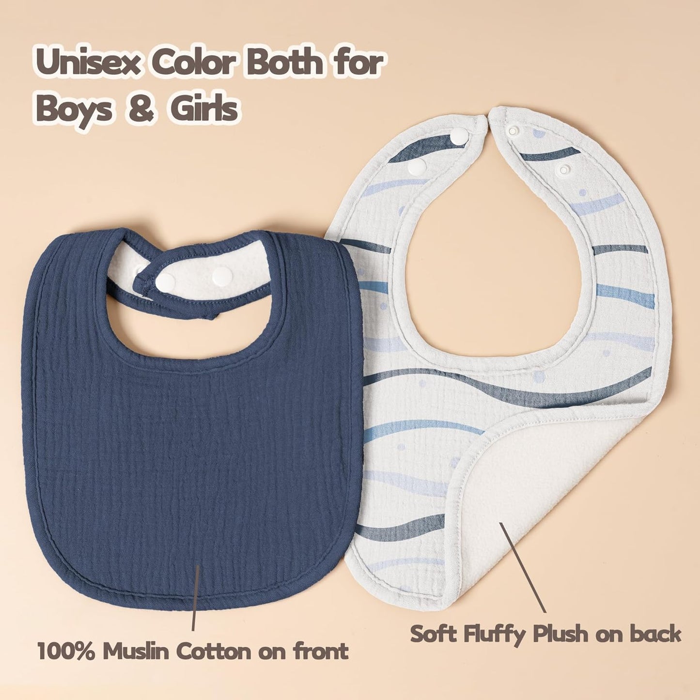 Susurration Muslin Baby Bibs 8 Pack Bandana Drool Bibs, Soft Square Adjustable Baby Drooling Bibs for Unisex Girls & Boys