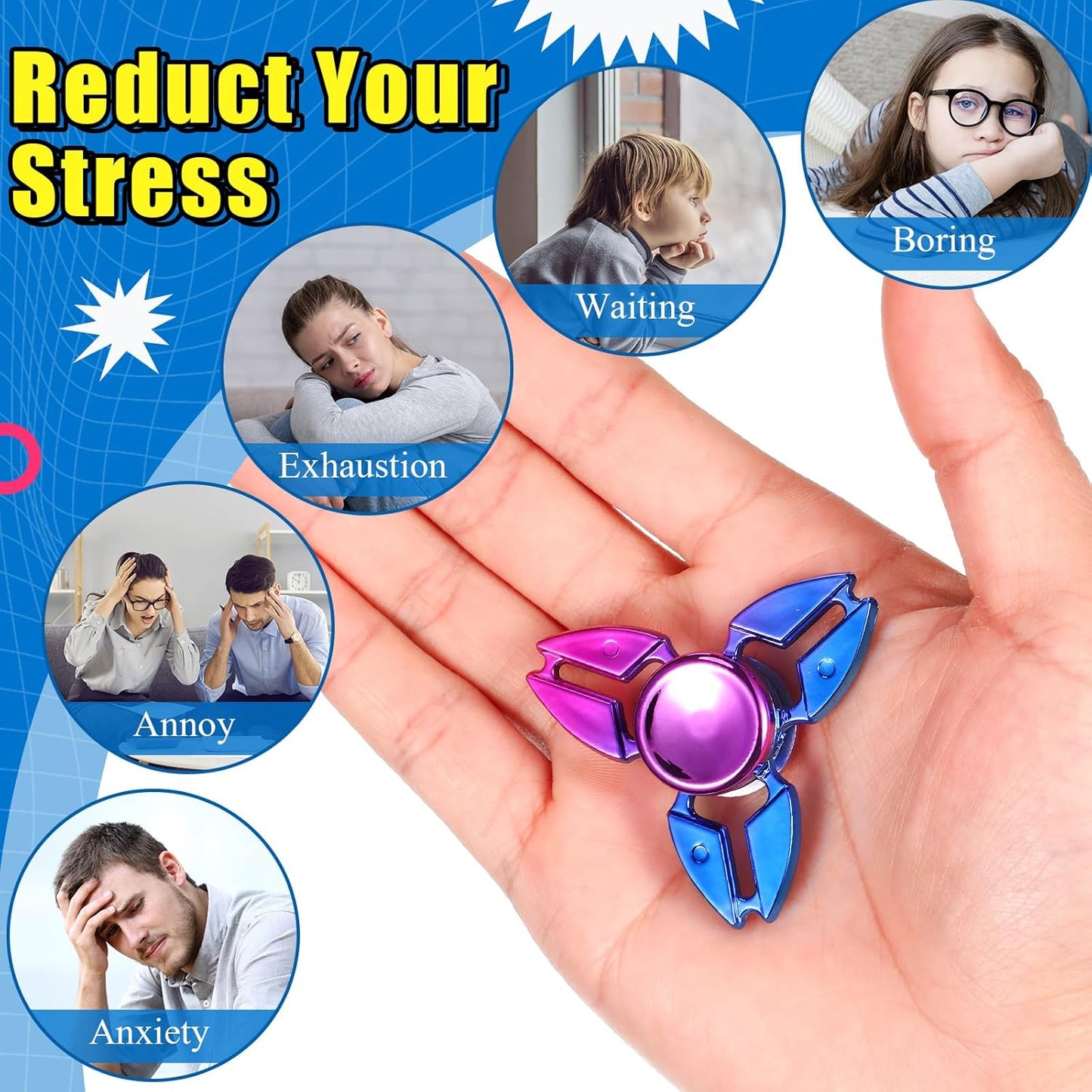 Woanger 48 Pcs Fidget Spinner High Speed Hand Spinners for Anxiety ADHD Adults Boys Girls, Anxiety Stress Relief Toys for Focus Party Favor Classroom Prizes(Gradient Color,Cool Style)