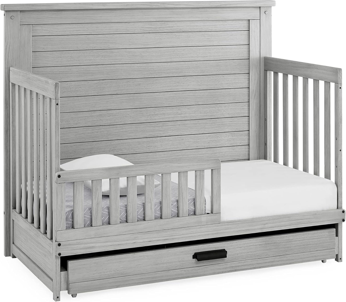 Delta Children Simmons Kids Caden 6-in-1 Convertible Crib with Trundle Drawer, Greenguard Gold Certified, Rustic Mist