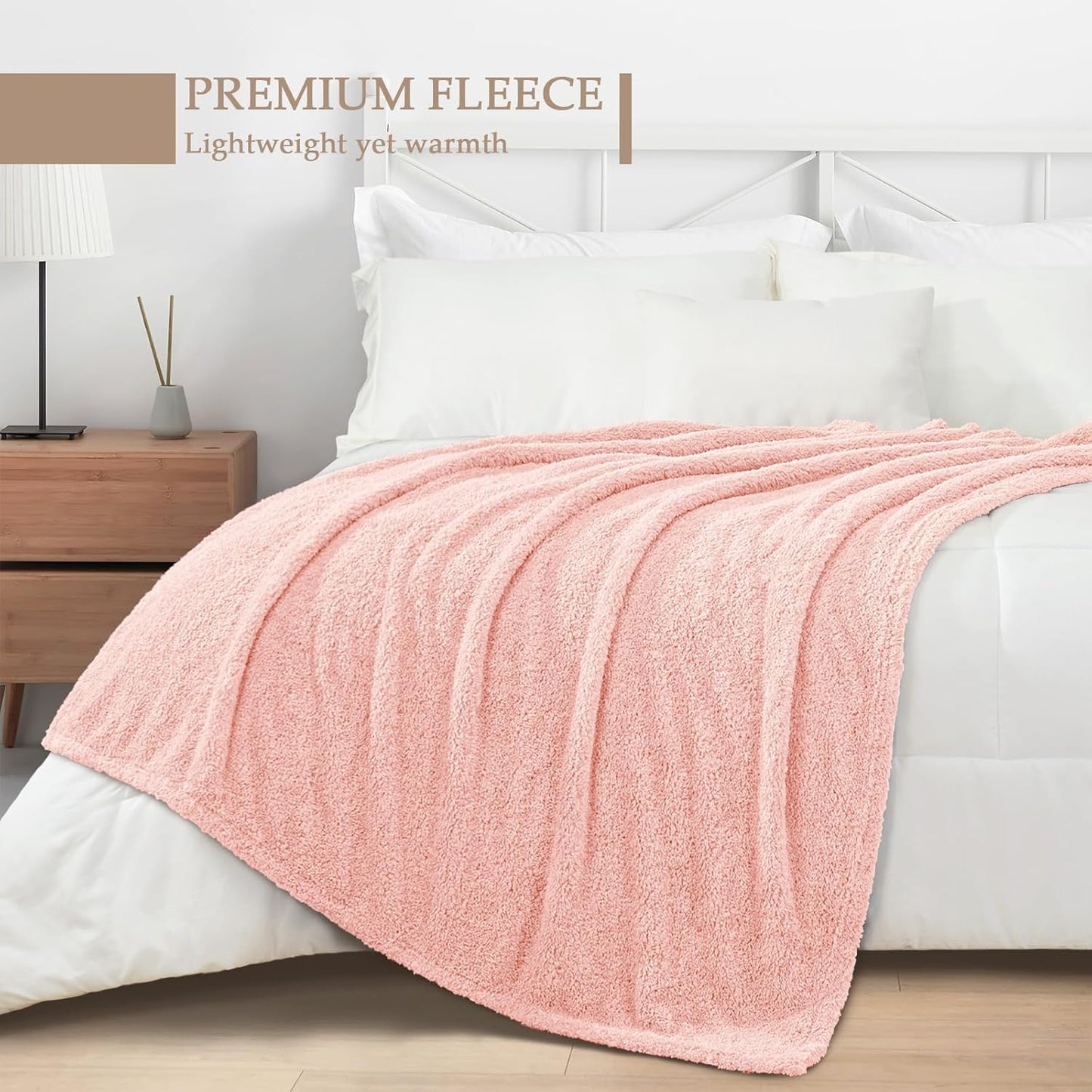 Exclusivo Mezcla Fleece Blanket for Couch, Soft and Cozy Queen Blankets for Women Men Girls Kids, Suitable for All Seasons, Light Pink, 90x90 Inches