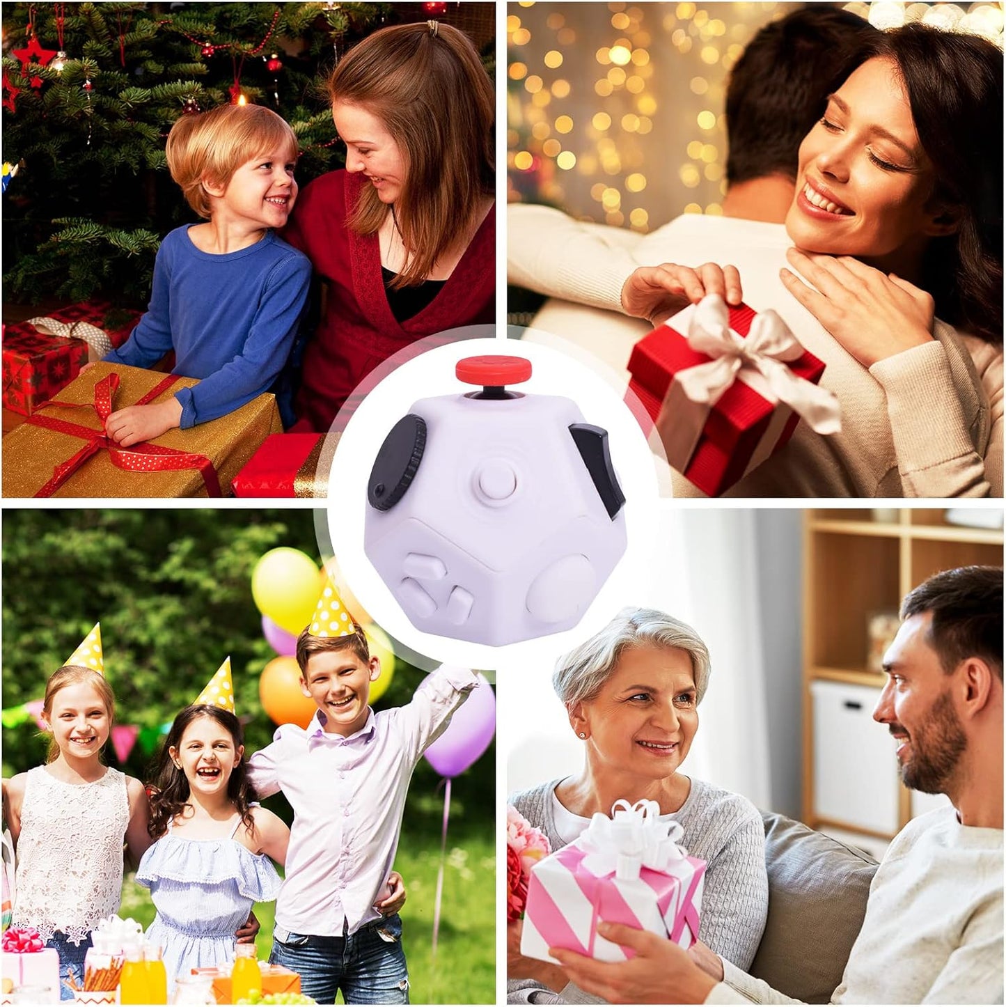 Mini Fidget Toys,12 Sides Finger Cube,Sensory Toys Relief Stress,Autism and Anxiety Depression Anti for Kids Adults Improve Focus (White)