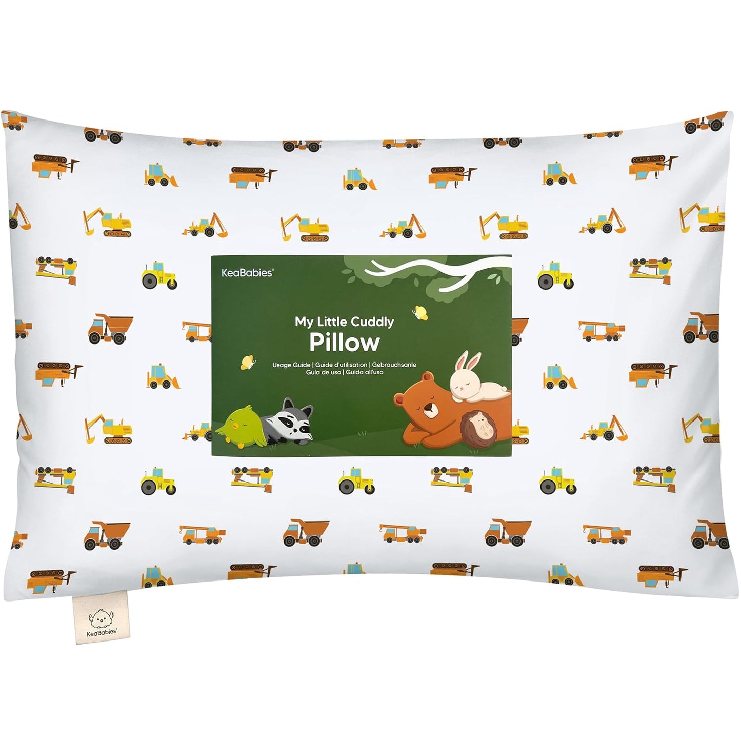 Toddler Pillow with Pillowcase - 13x18 My Little Cuddly Pillow, Viscose Derived From Bamboo Nursery Toddler Pillows for Sleeping,Kids Pillow,Small Travel Pillows,Mini Toddler Bed Pillow (Construction)